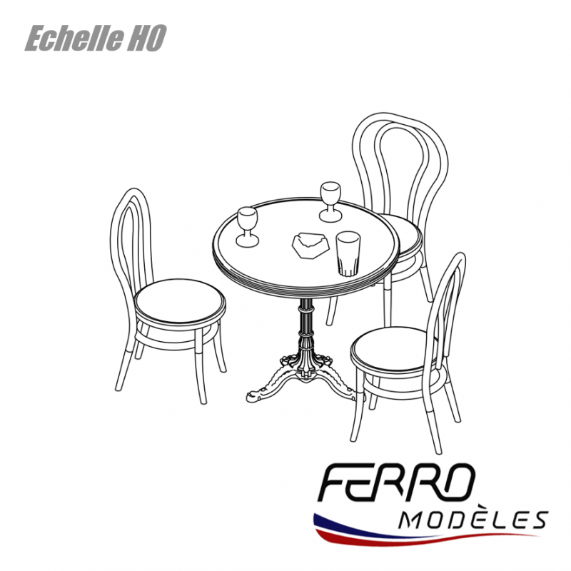 table ronde et chaises de bistro peintes et patinées